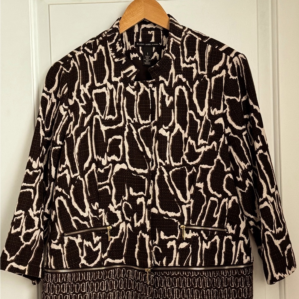 Chico's Brown and Beige Blazer with Abstract Design